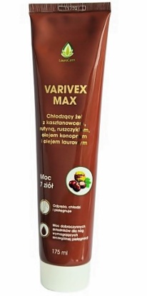 Żel na obrzęk nóg i żylaki Varivex Max z kasztanowcem, ruszczykiem i rutyną — tuba 175 ml